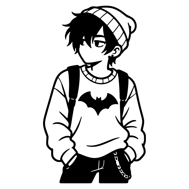 Emo Boy with Beanie, Bat Sweater and Hands in Pockets — free characters SVG cut file