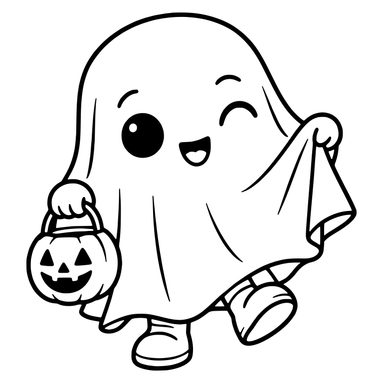 Winking Ghost Walking With Jack-o'-Lantern Pail — free fantasy-creature SVG cut file