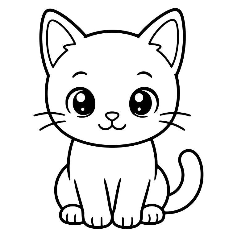 Sitting Kitten Front View With Big Eyes and Curled Tail — free animal SVG cut file