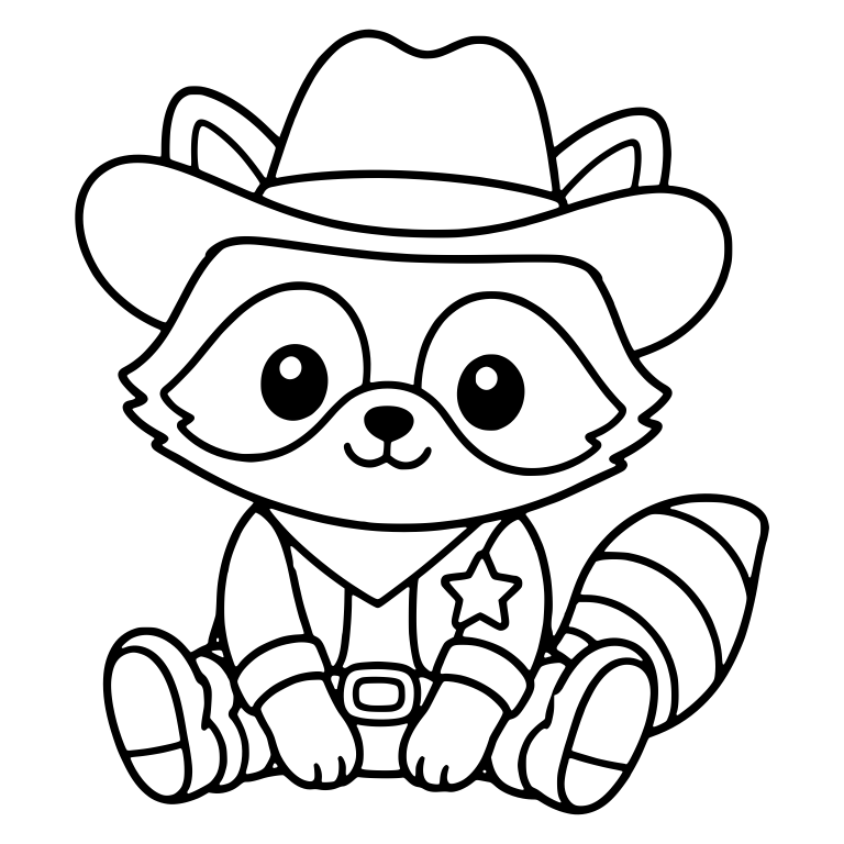 Sitting Sheriff Cowboy Raccoon With Star Badge — free animal SVG cut file
