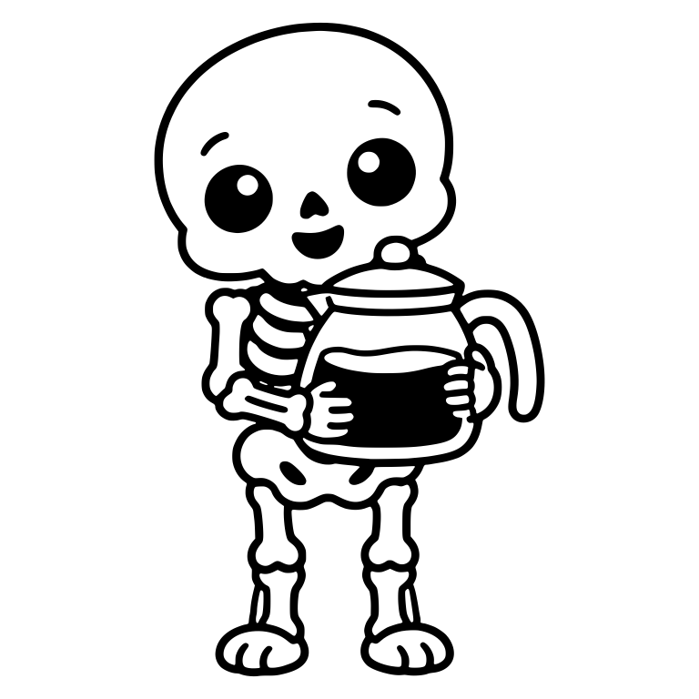Skeleton Hugging a Glass Coffee Pot Full of Coffee — free skeleton SVG cut file