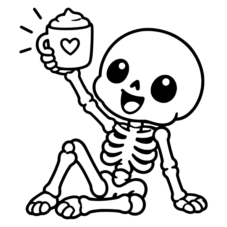 Sitting Skeleton Raising Whipped Cream Latte Mug — free skeleton SVG cut file