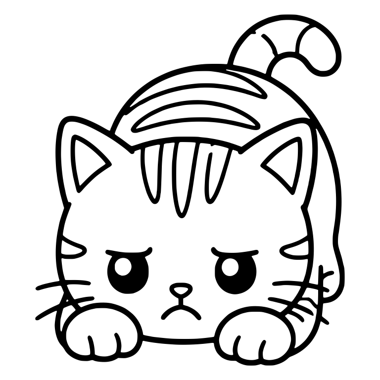 Frowning Tabby Kitten Crouching Low With Paws Forward — free animal SVG cut file