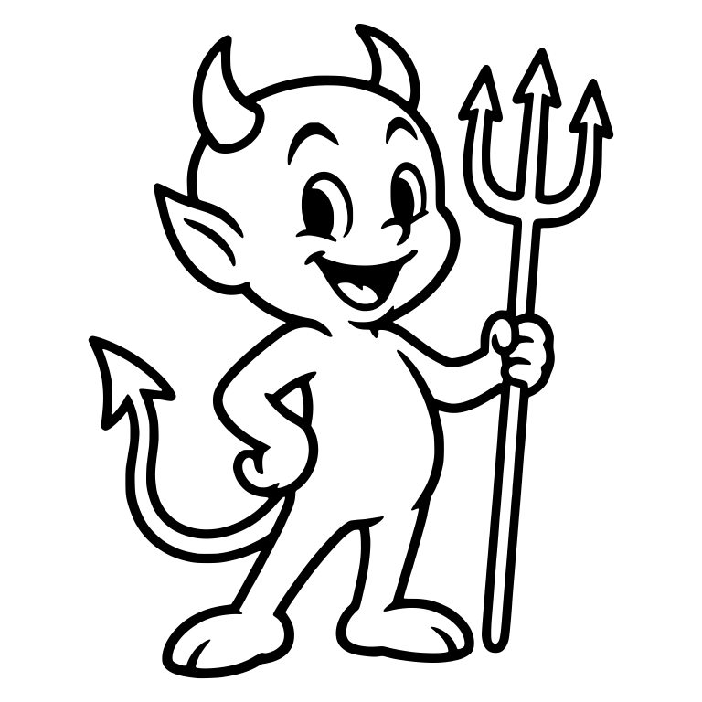 Retro Devil Three-Quarter View With Pitchfork and Tail — free fantasy-creature SVG cut file