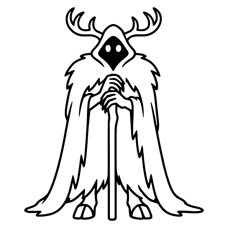 Antlered Hooded Spirit Leaning on a Tall Staff — free fantasy-creature SVG cut file