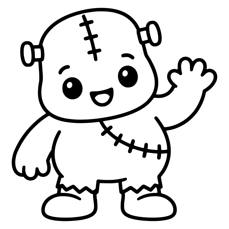 Waving Chibi Frankenstein With Stitched Chest — free fantasy-creature SVG cut file