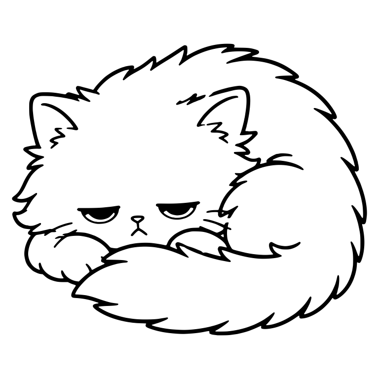 Sleepy Long-Haired Kitten Curled In A Fluffy Ball — free animal SVG cut file