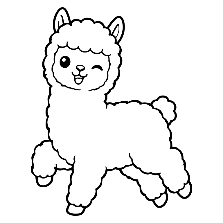 Winking Kawaii Alpaca Prancing with Tongue Out — free animal SVG cut file
