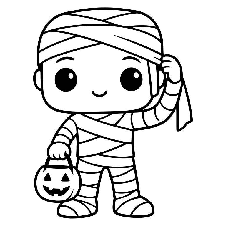 Mummy Kid With Crisscross Wraps Tugging Head Bandage — free characters SVG cut file