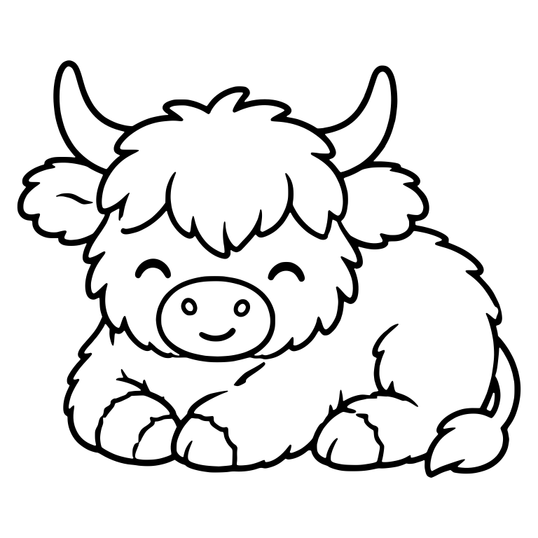 Resting Highland Cow With Happy Closed Eyes — free animal SVG cut file