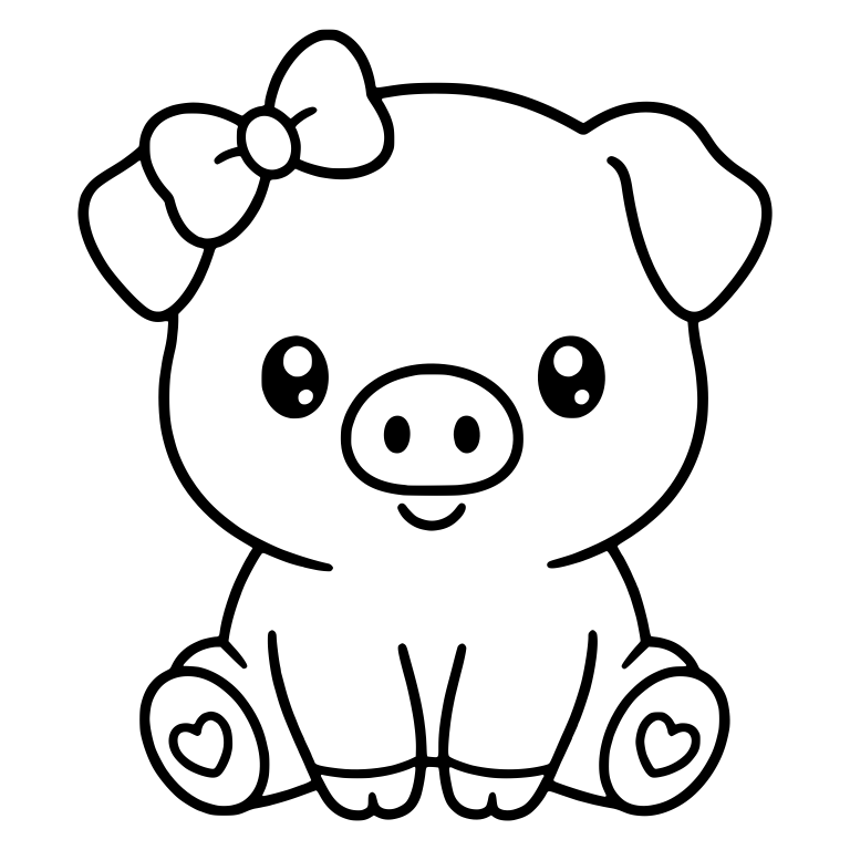 Sitting Pig With Ear Bow and Heart Soles — free animal SVG cut file