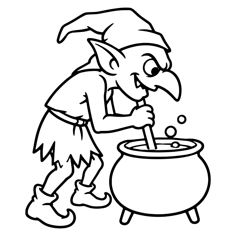 Hunched Goblin in Floppy Hat Stirring a Cauldron — free fantasy-creature SVG cut file