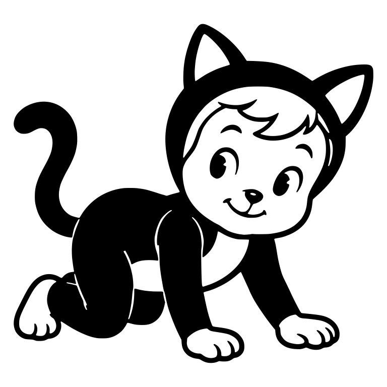 Kid in Black Cat Costume Crawling With Curled Tail — free characters SVG cut file