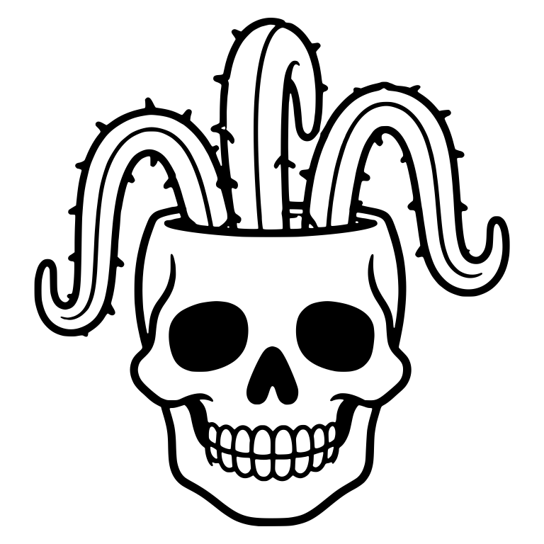 Skull Planter With Wide Arching Fishhook Cacti — free skeleton SVG cut file