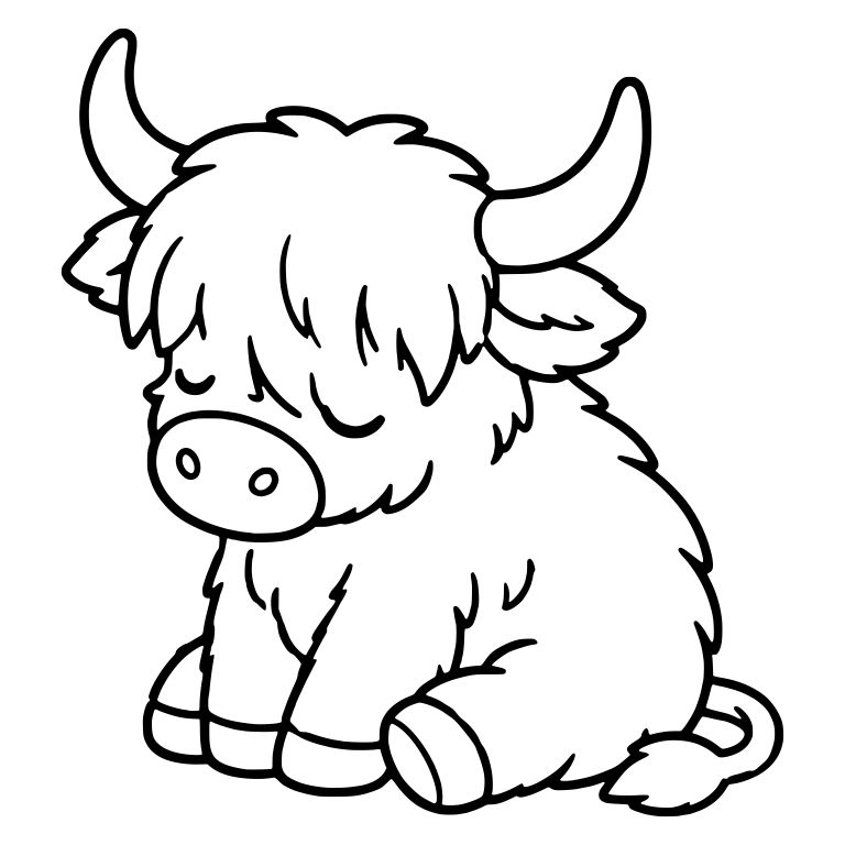 Drooping Sleepy Highland Cow Sitting in Side View — free animal SVG cut file