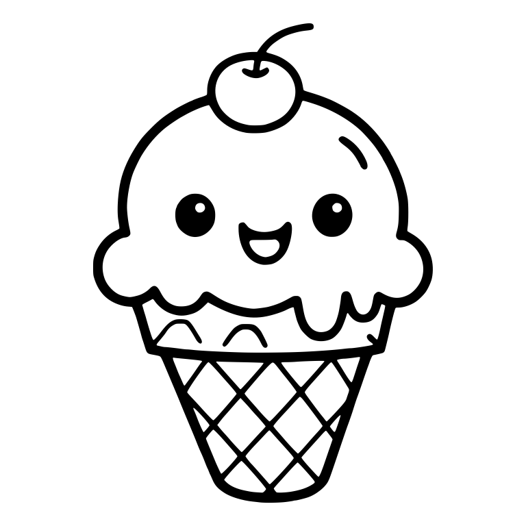 Smiling Ice Cream Cone With Cherry And Dripping Scoop — free food SVG cut file