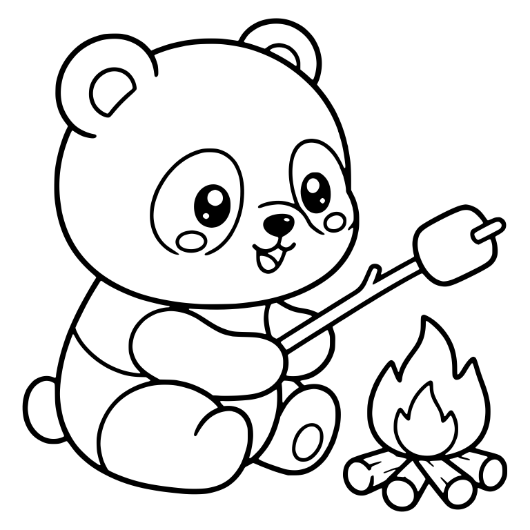 Panda Roasting Marshmallow Beside Small Campfire — free animal SVG cut file
