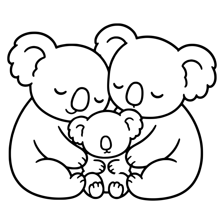 Koala Mom and Dad Hugging Baby Koala Between Them — free animal SVG cut file