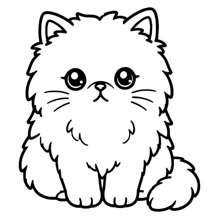 Fluffy Persian Kitten Sitting With Big Round Eyes — free animal SVG cut file