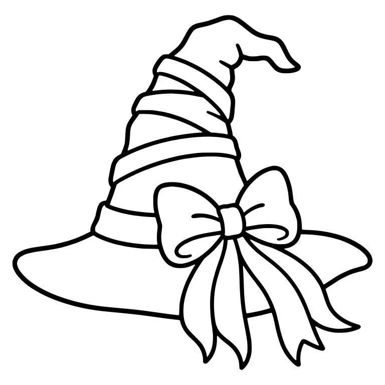 Floppy Witch Hat with Wound Ribbon and Long-Tail Bow — free objects SVG cut file