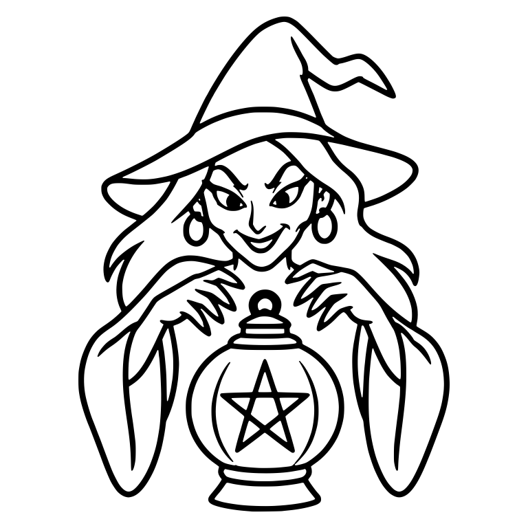Sly Witch with Pentagram Lantern — free characters SVG cut file