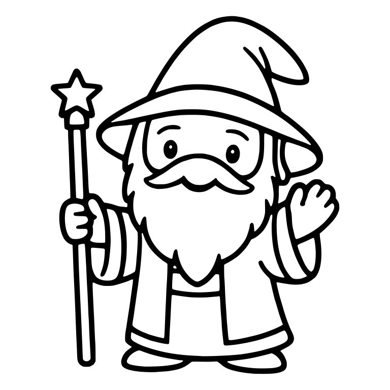Bearded Wizard With Star Staff Waving Hello — free characters SVG cut file