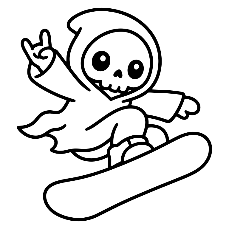 Kawaii Grim Reaper Snowboarding With Rock-On Hand Sign — free characters SVG cut file