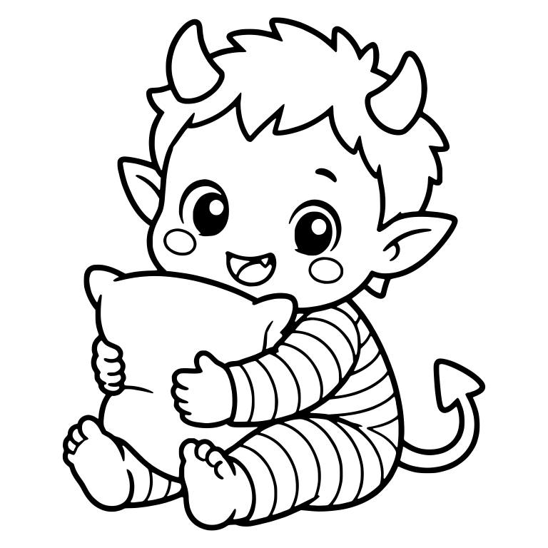 Little Devil in Striped Pajamas Hugging a Pillow — free fantasy-creature SVG cut file