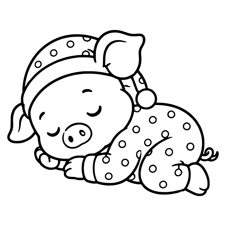 Sleeping Piglet in Polka Dot Pajamas and Nightcap — free animal SVG cut file
