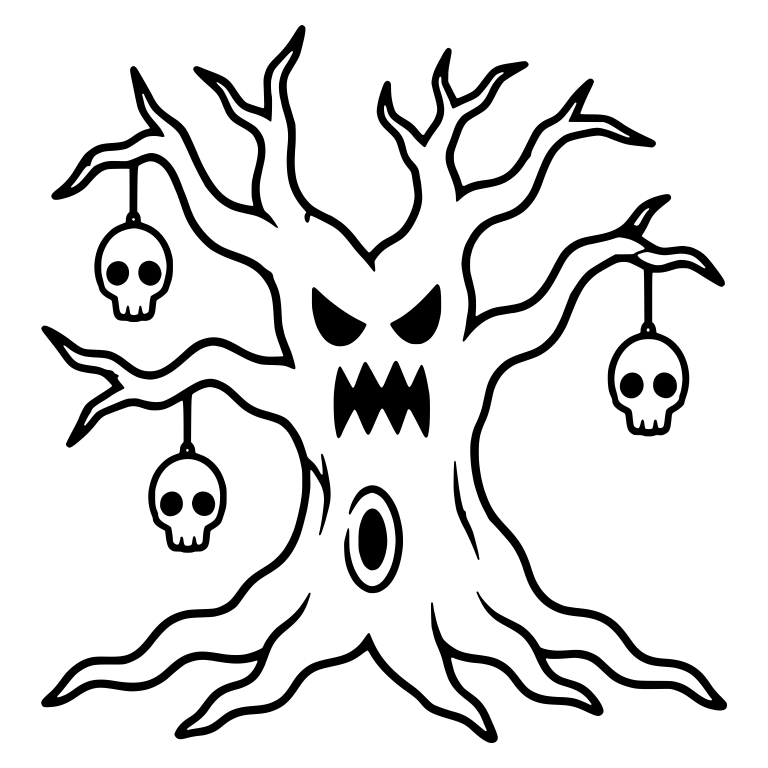 Angry Haunted Tree with Three Hanging Skulls — free floral SVG cut file