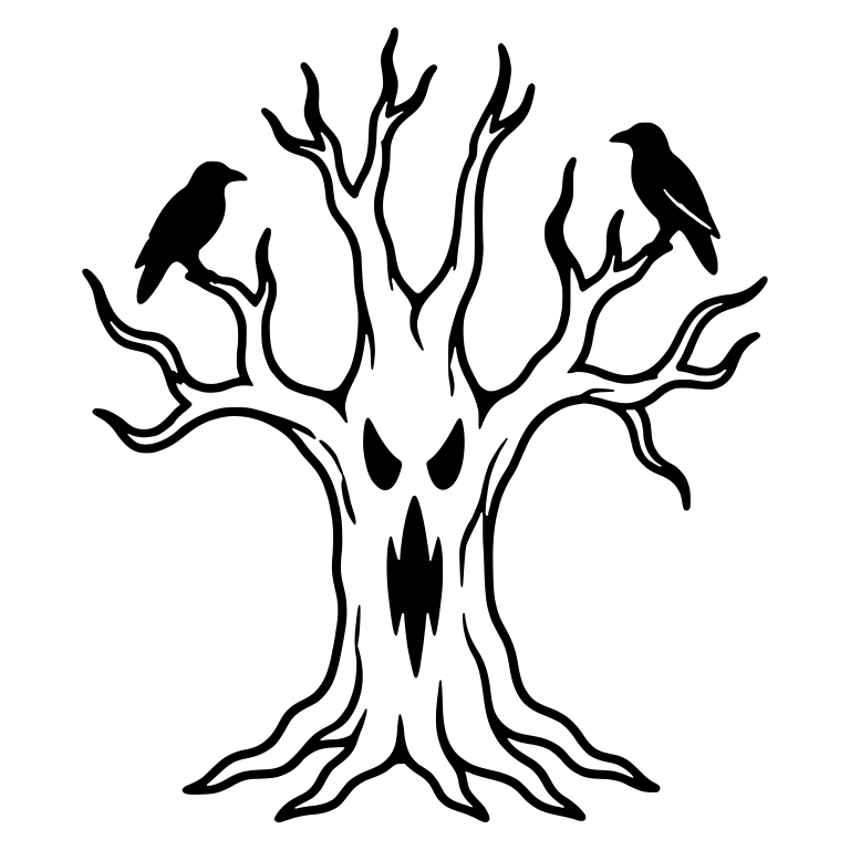 Screaming Face Tree with Two Ravens on Branches — free fantasy-creature SVG cut file