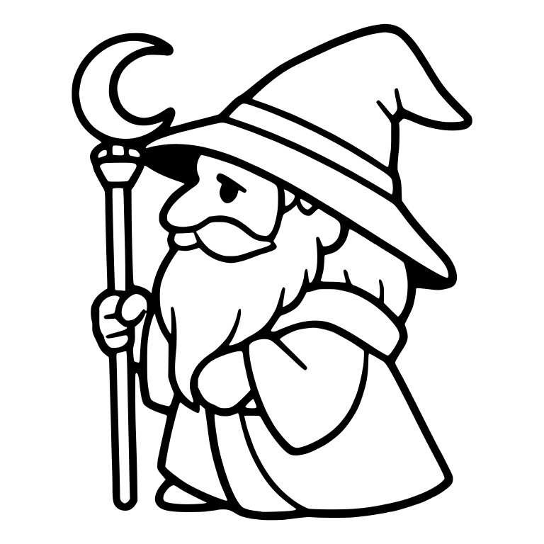 Bearded Wizard in Profile With Crescent Moon Staff — free characters SVG cut file