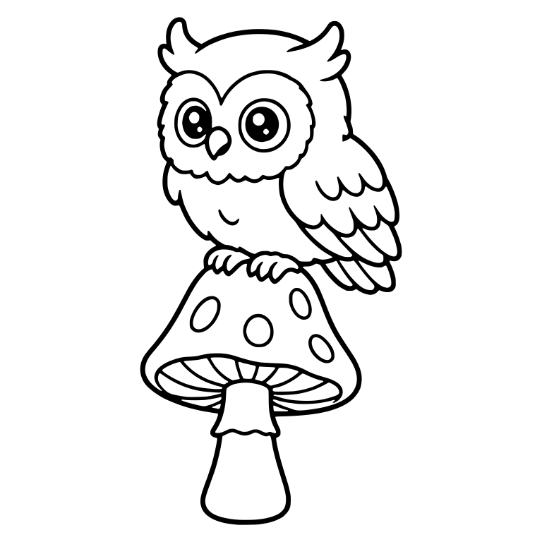 Tufted Owl Perched High on Tall Spotted Mushroom — free animal SVG cut file