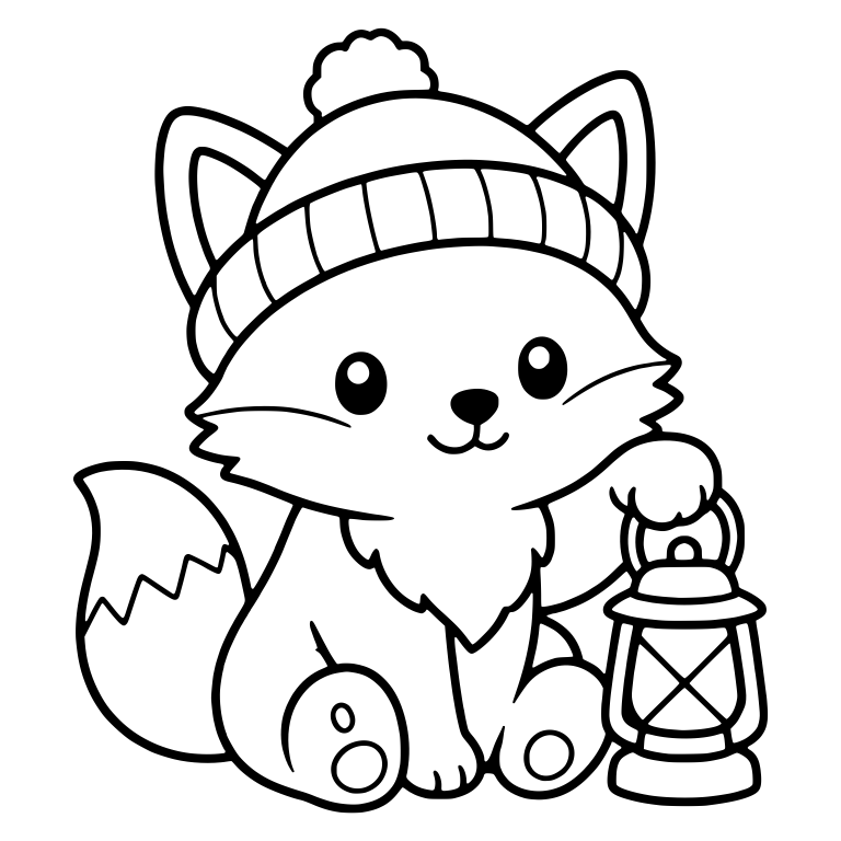 Sitting Fox in Ribbed Beanie Holding Lantern — free animal SVG cut file