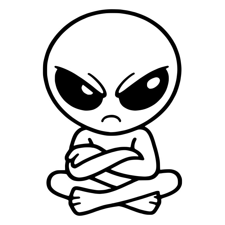 Grumpy Gray Alien Sitting Cross-Legged With Folded Arms — free fantasy-creature SVG cut file
