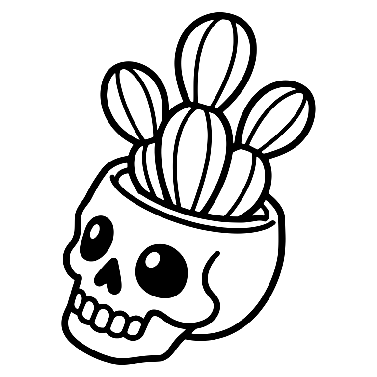 Tilted Skull Planter With Ribbed Peanut Cactus — free skeleton SVG cut file