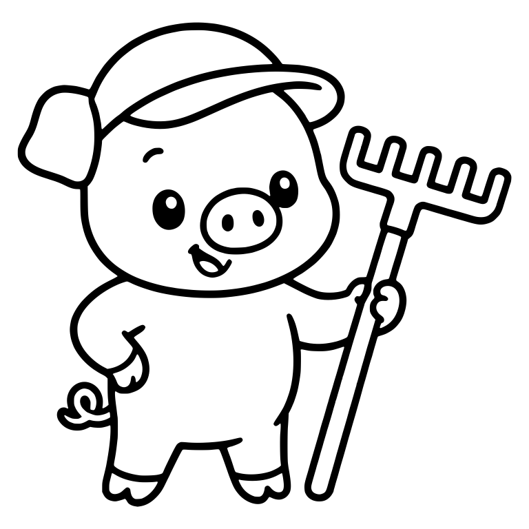 Garden Helper Piglet With Cap And Rake — free animal SVG cut file