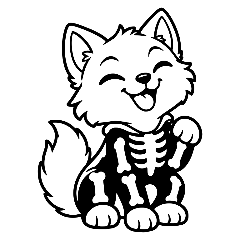 Laughing Wolf Cub Waving in Skeleton Costume — free animal SVG cut file