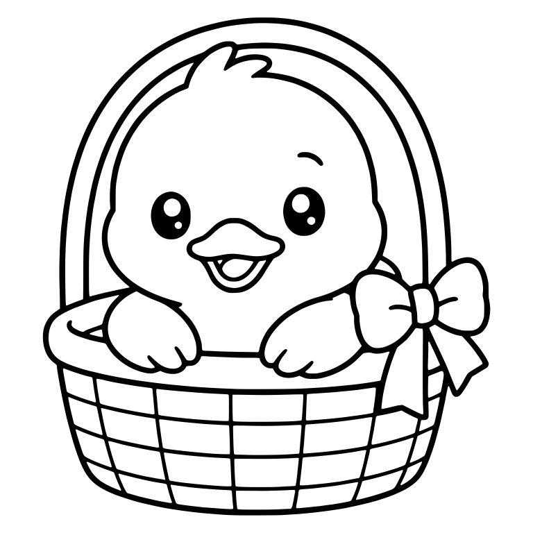 Happy Duckling Peeking Out of a Woven Basket with Bow — free animal SVG cut file