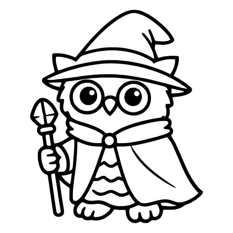 Wizard Owl in Long Cape With Crystal Staff — free animal SVG cut file