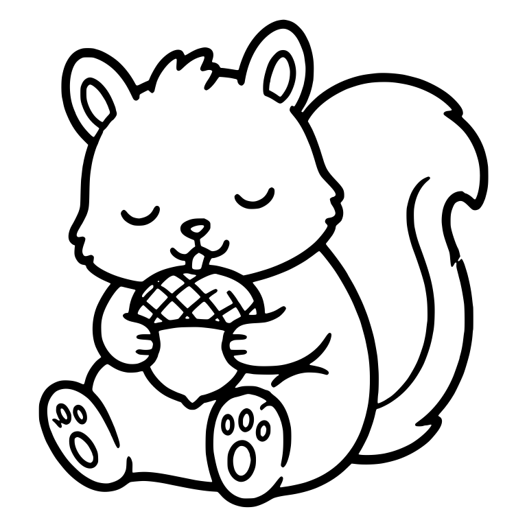 Sleepy Squirrel Hugging an Acorn with Paw Pad Feet — free animal SVG cut file