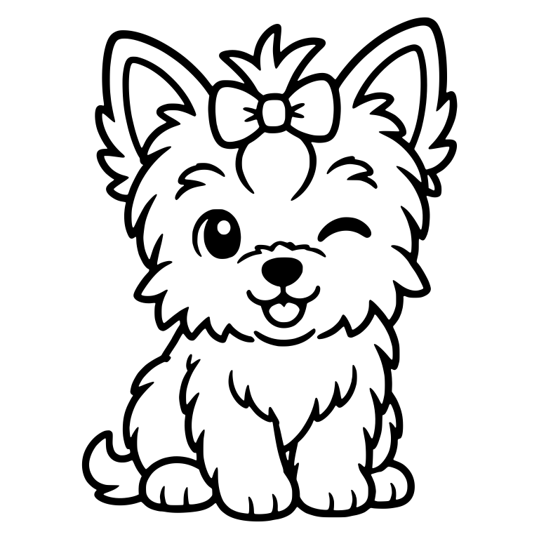 Winking Yorkie Puppy With Topknot Hair Bow — free animal SVG cut file