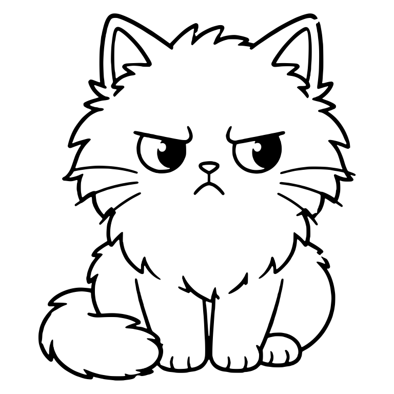Annoyed Fluffy Kitten Sitting With Curled Tail — free animal SVG cut file