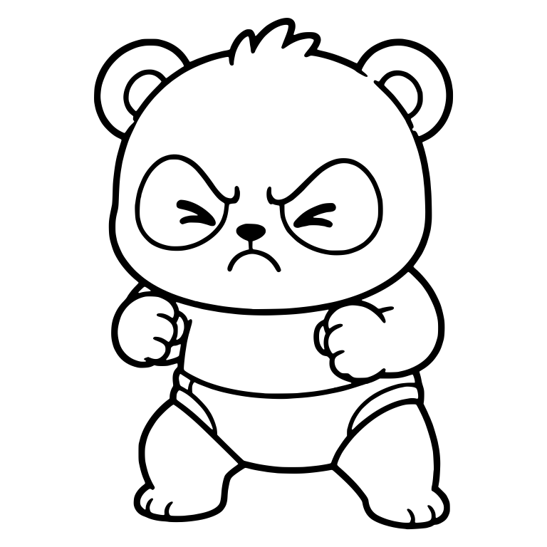 Angry Panda Cub in Diaper with Fists Up — free animal SVG cut file