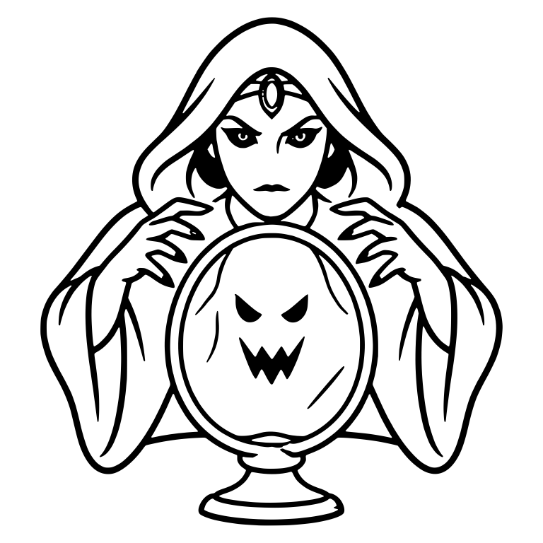 Hooded Fortune Teller With Haunted Mirror Ghost — free characters SVG cut file