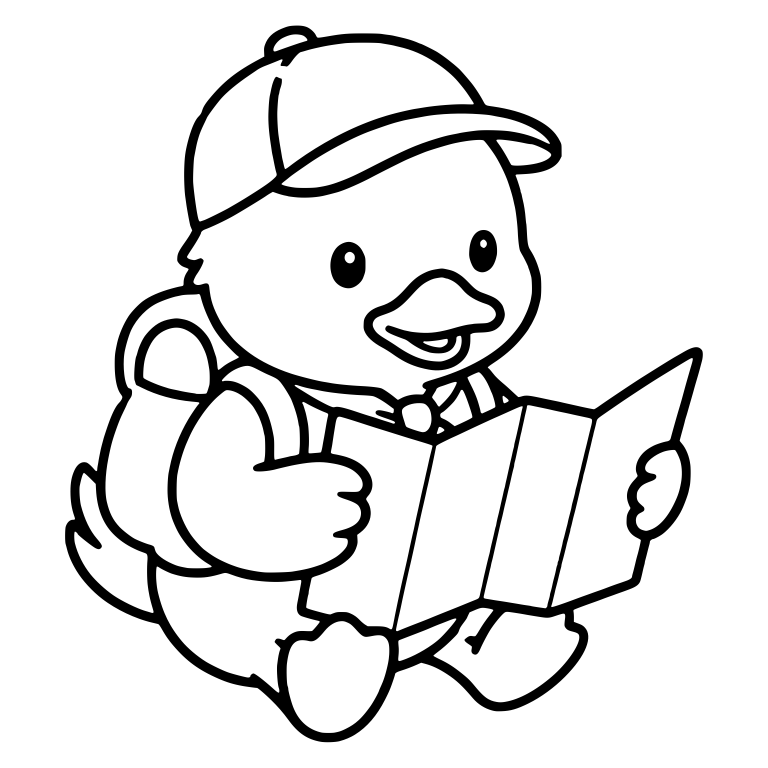 Kawaii Duckling in Cap Reading a Folded Map — free animal SVG cut file