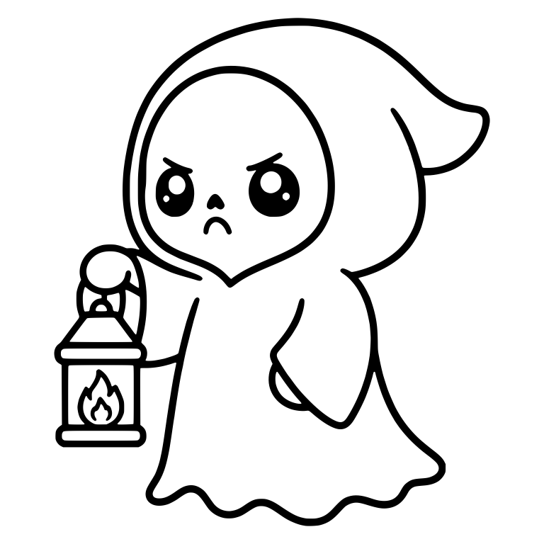 Grumpy Hooded Reaper Holding a Lantern — free characters SVG cut file