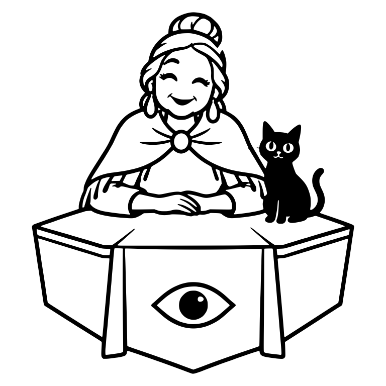 Grandma Fortune Teller With Black Cat and Eye Symbol — free characters SVG cut file