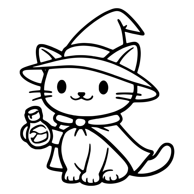 Witch Cat in Cape Holding a Potion Bottle — free animal SVG cut file