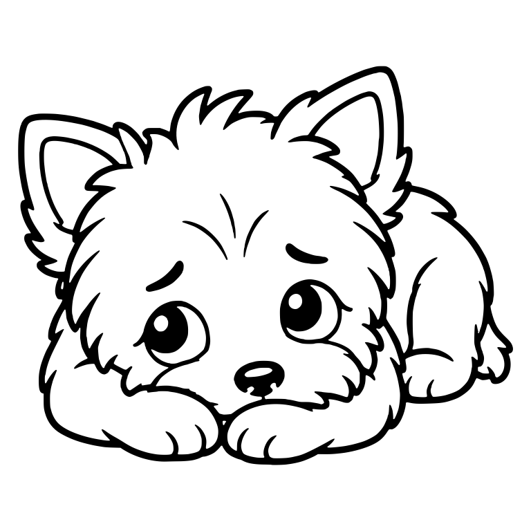Sad Yorkie Puppy Lying Down With Chin on Paws — free animal SVG cut file